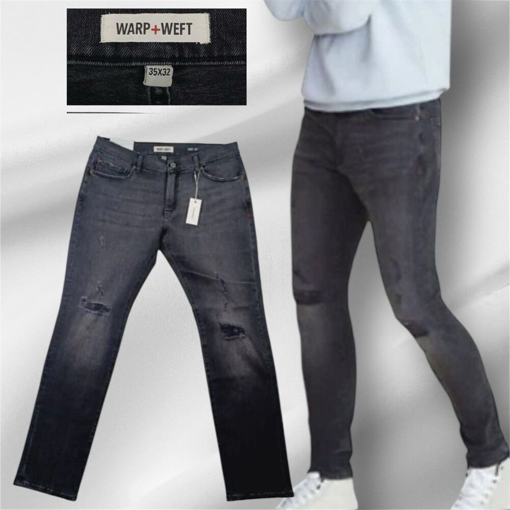Warp+Weft ORD HND Tokyo Skinny Harajuku Stretch Distressed Jeans Men's Sz 35x32